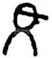 Einfach gezeichnete, junge Strichmännchen-Comicfigur "Gelegenheitsjournalist Frank" mit Schildkappe, ohne Ohren und ohne Hals